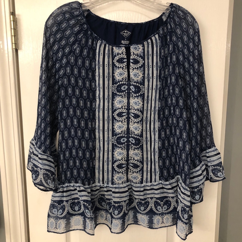 Navy blue/white peasant top